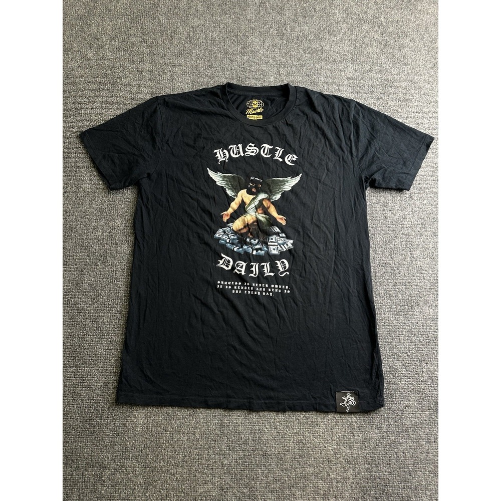 Mens Muerte Hustle Daily Graphic Angel T Shirt Black, Size XL